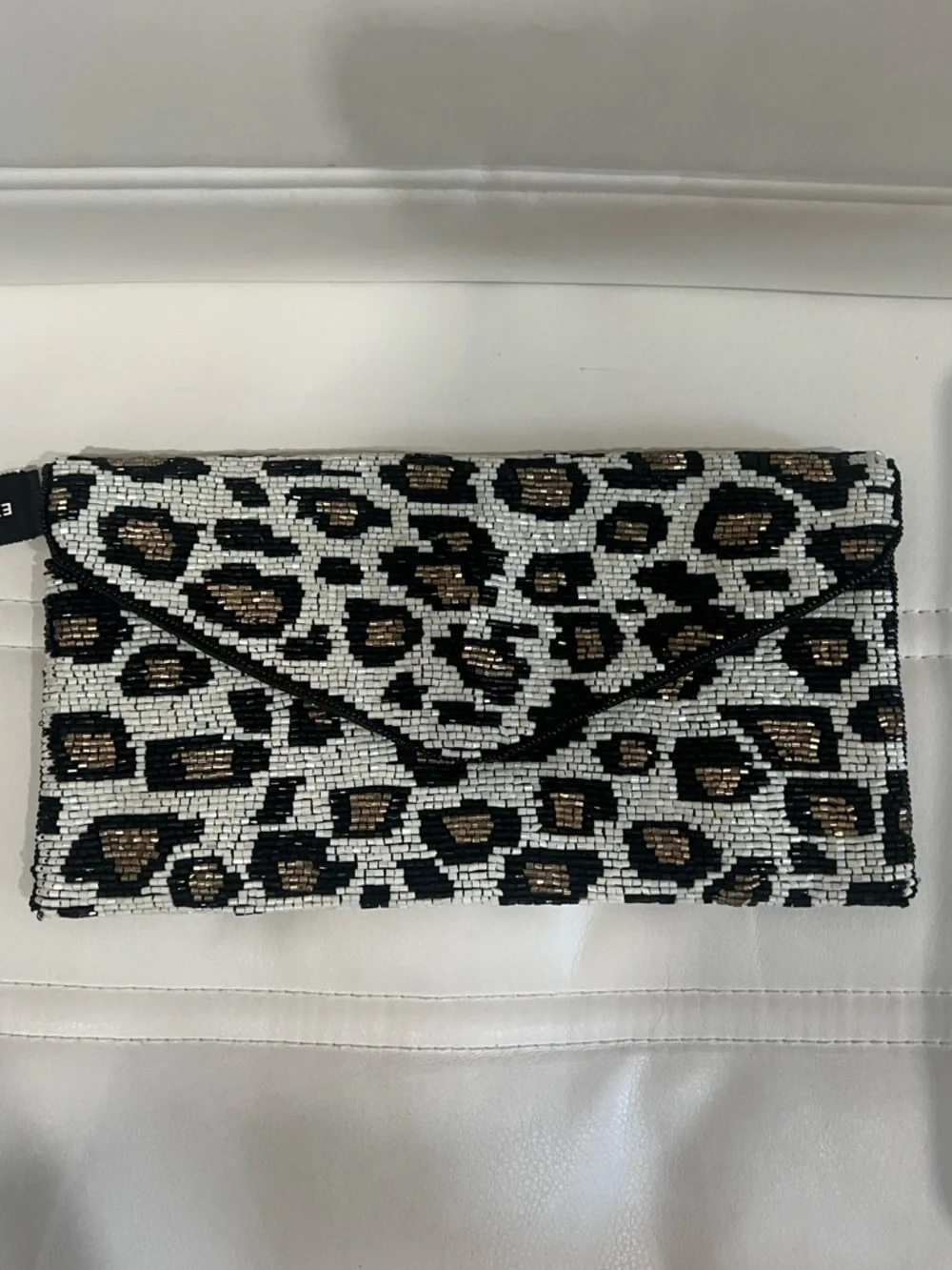 Express Beaded Leopard‎ Envelope Clutch - Black, White & Gold NWT